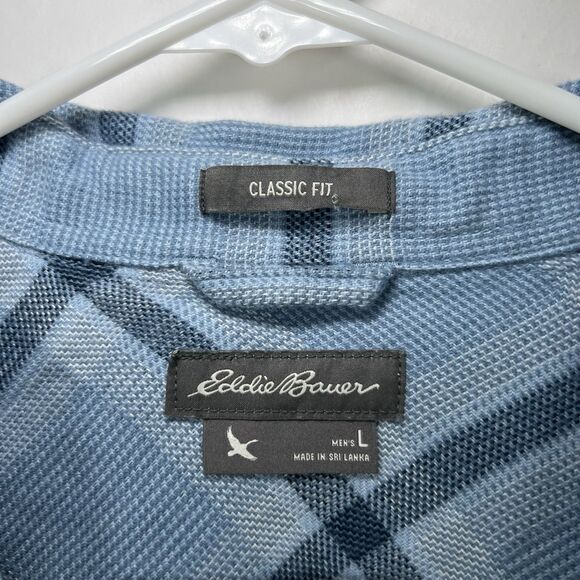 Eddie Bauer Classic Fit Button Up Flannel Shirt Mens Size Large Blue Plaid LS - Picture 9 of 13